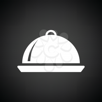 Restaurant  cloche icon. Black background with white. Vector illustration.