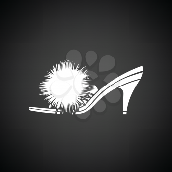 Woman pom-pom shoe icon. Black background with white. Vector illustration.
