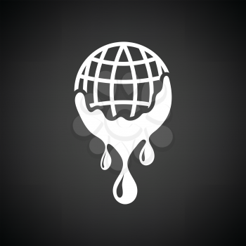 Planet flowing down water icon. Black background with white. Vector illustration.