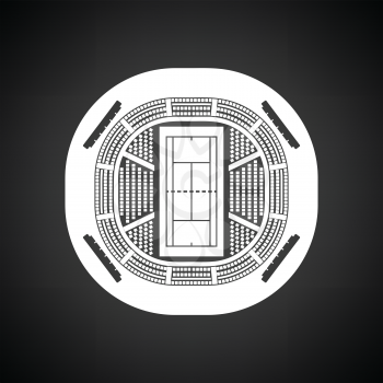 Tennis stadium aerial view icon. Black background with white. Vector illustration.