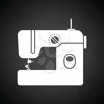 Modern sewing machine icon. Black background with white. Vector illustration.