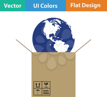 Planet in box. Logistic concept icon. Vector illustration.