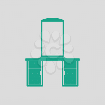 Dresser with mirror icon. Gray background with green. Vector illustration.