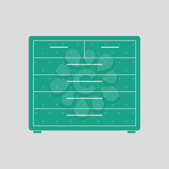 Chest of drawers icon. Gray background with green. Vector illustration.