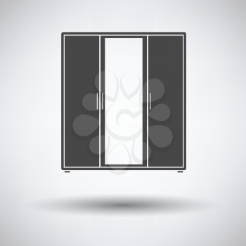 Wardrobe with mirror icon on gray background, round shadow. Vector illustration.