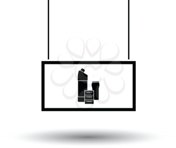 Household chemicals market department icon. Black background with white. Vector illustration.