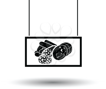 Sausages market department icon. Black background with white. Vector illustration.