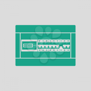 Circuit breakers box icon. Gray background with green. Vector illustration.