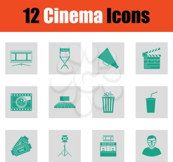 Set of cinema icons. Green on gray design. Vector illustration.