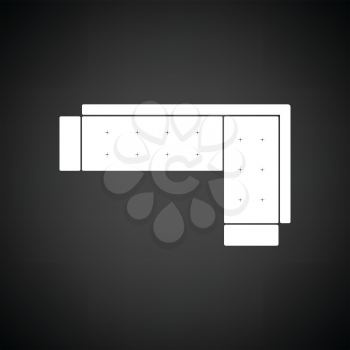Corner sofa icon. Black background with white. Vector illustration.