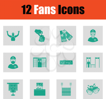 Fans icon set. Green on gray design. Vector illustration.
