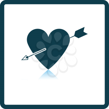 Pierced Heart By Arrow Icon. Square Shadow Reflection Design. Vector Illustration.