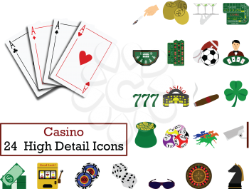 Set of 24  Casino Icons. Flat color design. Vector illustration.