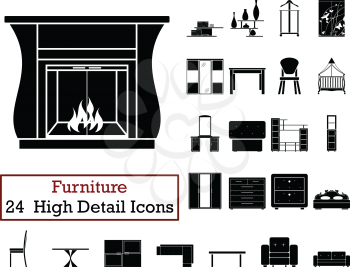 Set of 24  Furniture Icons. Monochrome color design. Vector illustration.