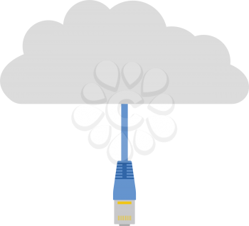 Network Cloud  Icon. Wire With Ethernet Plug  Connected  to Cloud. Flat color design. Data series. Vector illustration.