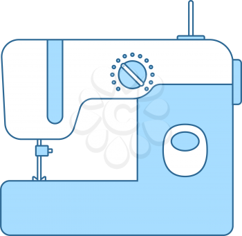 Modern Sewing Machine Icon. Thin Line With Blue Fill Design. Vector Illustration.