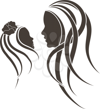 Mother's day emblem with silhouettes of mother and daughter. Vector illustration. 