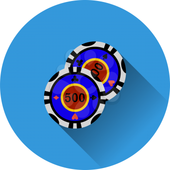 Casino Chips Icon. Flat Circle Stencil Design With Long Shadow. Vector Illustration.