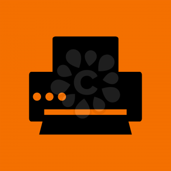 Printer Icon. Black on Orange Background. Vector Illustration.
