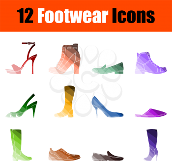 Footwear Icon Set. Flat Color Ladder Design. Vector Illustration.