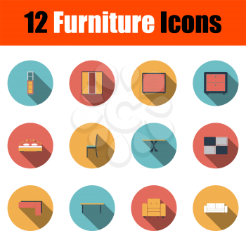 Furniture Icon Set. Flat Design With Long Shadow. Vector illustration.