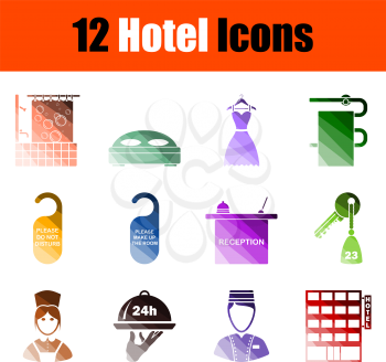 Hotel Icon Set. Flat Color Ladder Design. Vector Illustration.