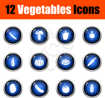 Vegetables Icon Set. Glossy Button Design. Vector Illustration.
