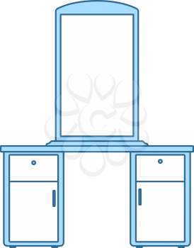 Dresser With Mirror Icon. Thin Line With Blue Fill Design. Vector Illustration.