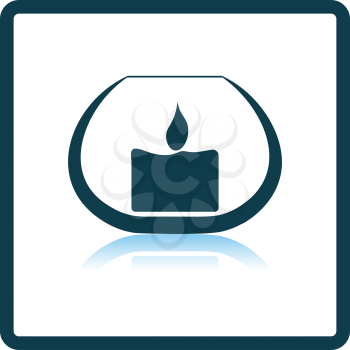 Candle In Glass Icon. Square Shadow Reflection Design. Vector Illustration.