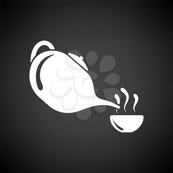 SPA Tea Pot With Cup Icon. White on Black Background. Vector Illustration.