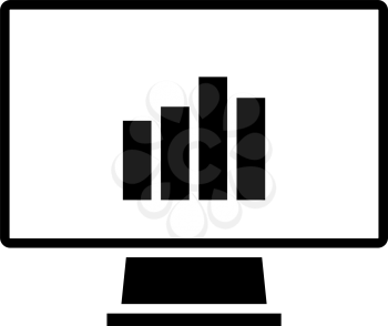 Monitor With Analytics Diagram Icon. Black Stencil Design. Vector Illustration.