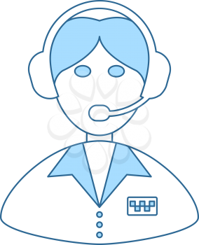 Taxi Dispatcher Icon. Thin Line With Blue Fill Design. Vector Illustration.