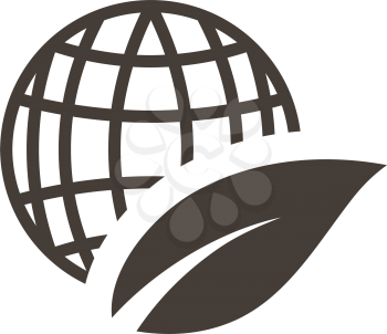 Earth day emblem with planet and leaf. Vector illustration. 