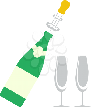 Party Champagne And Glass Icon. Flat Color Design. Vector Illustration.