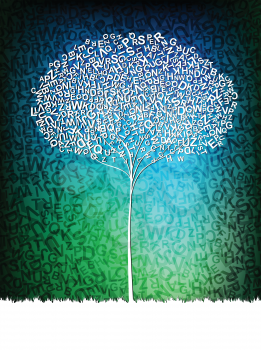 Royalty Free Clipart Image of a Tree Made of Letters