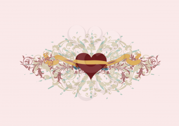 Royalty Free Clipart Image of a Heart and Banner Design