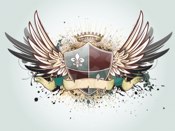 Royalty Free Clipart Image of a Winged Shield