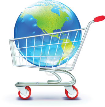 Royalty Free Clipart Image of Planet Earth in a Shopping Cart