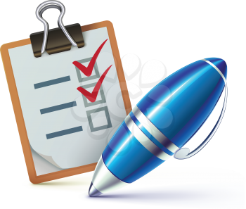 Royalty Free Clipart Image of a Checklist and Pen