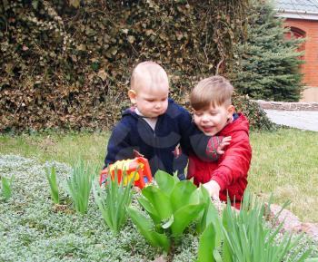 Royalty Free Photo of Two Little Boys Playing
