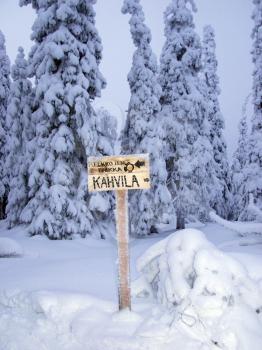 Royalty Free Photo of a Scandinavian Sign in Winter