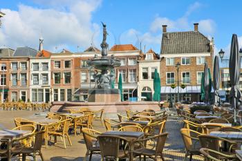 Street cafe near the fountain in Gorinchem. Netherlands