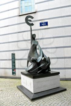 Euro. Statue in front of European Parliament  in Brussels. Belgium