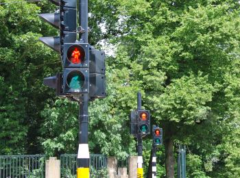 Three red traffic lights in a row 