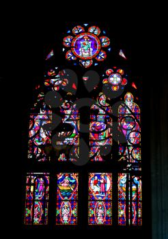 Stained glass in the cathedral in Bayeux. Normandy. France