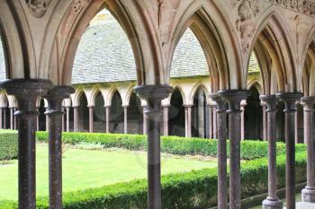 The monastery garden in the abbey of Mont Saint Michel. Normandy, France