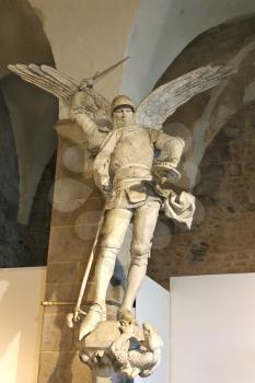 Statue of Archangel Michael in the abbey of Mont Saint Michel. Normandy, France