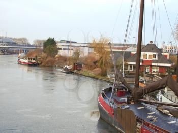 Pier and ship in Gorinchem. Netherlands