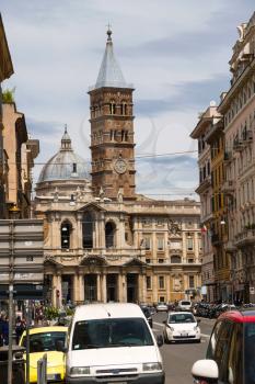 ROME, ITALY - MAY 03, 2014: People on the street near the church of Santa Maria Maggiore in  Rome, Italy