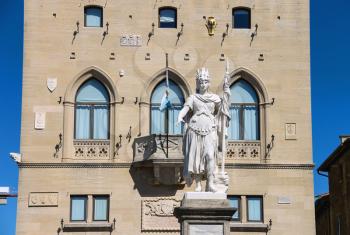 Statue of Liberty near the Palazzo Pubblicco in San Marino. The Republic of San Marino
